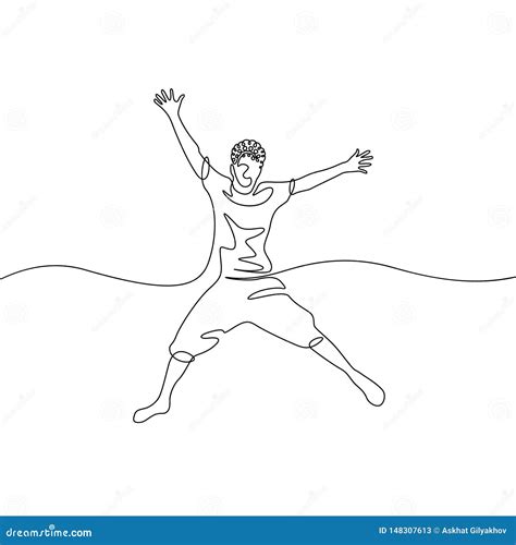 Continuous One Line Drawing Happy Jumping Boy Stock Vector