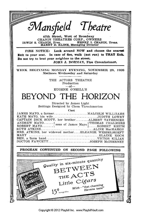 Beyond The Horizon Broadway Brooks Atkinson Theatre 1926 Playbill