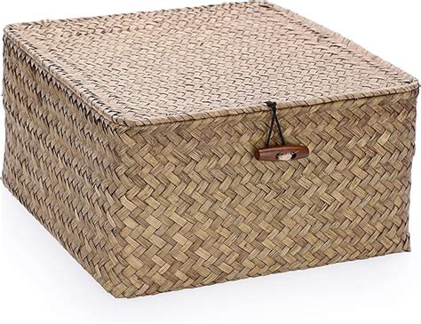 Amazon Hipiwe Wicker Shelf Baskets Bin With Lid Handwoven Seagrass