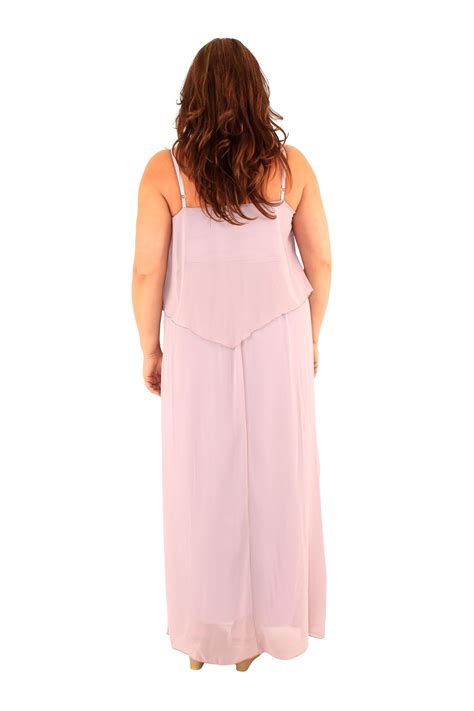 Ladies Plus Size Lined Chiffon Long Maxi Dress Strappy Cami Chiffon