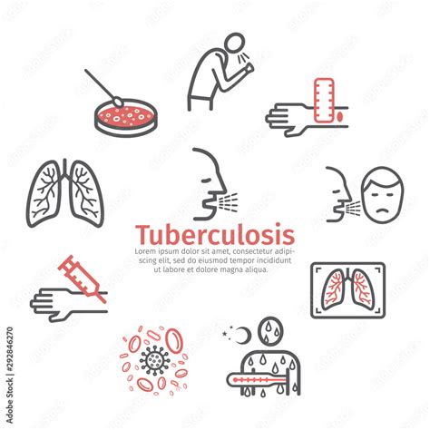 Tuberculosis Banner Symptoms Treatment Line Icons Set Vector Signs