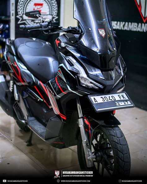 DECAL KIT HONDA ADV 160 HITAM GRAFIS MERAH KOMBINASI ABU ABU FULLBODY