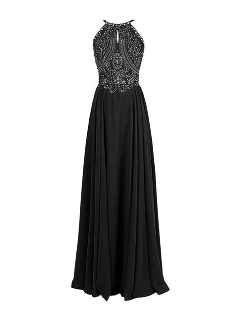 Fashion A Line Halter Straps Chiffon Long Prom Dress With Beaded Grey