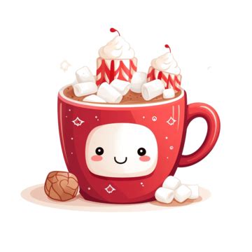 Funny Cartoon Flat Christmas Red Cup Illustration Hot Cacao With