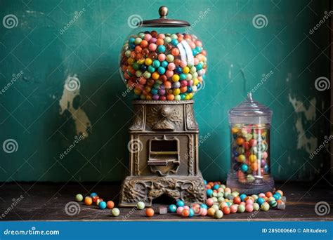 Vintage Gumball Machine With Colorful Candies Stock Illustration