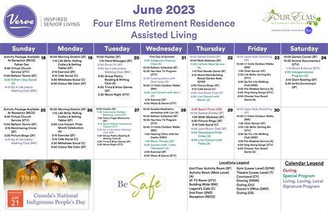 June 2023 Assisted Living Activity Calendar June 2023 Four Elms Retirement Residence