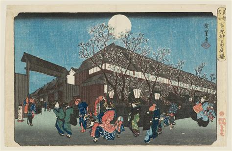 歌川広重による浮世絵Cherry Blossoms at Night on Naka no chô in the Yoshiwara