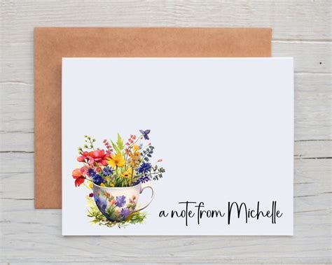 Personalized Floral Note Cards With Envelopes Custom Stationery Set A