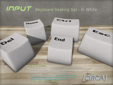 Second Life Marketplace Circa Input Keyboard Seating Set In White