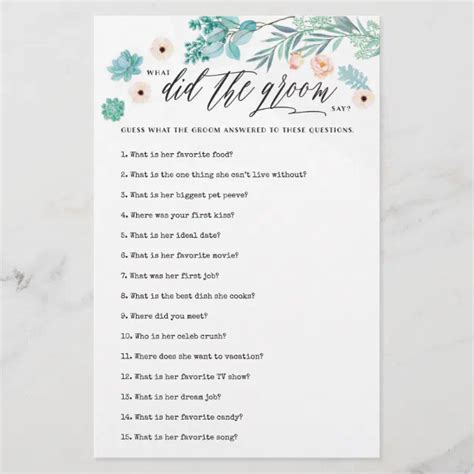 What Did The Groom Say Floral Bridal Shower Game Zazzle