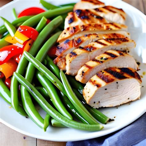 Salade de haricots verts poivrons et poulet grillé saine et simple