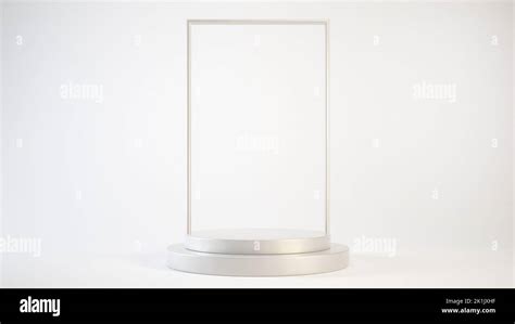 Empty Podium Or Pedestal Display On White Background With Cylinder