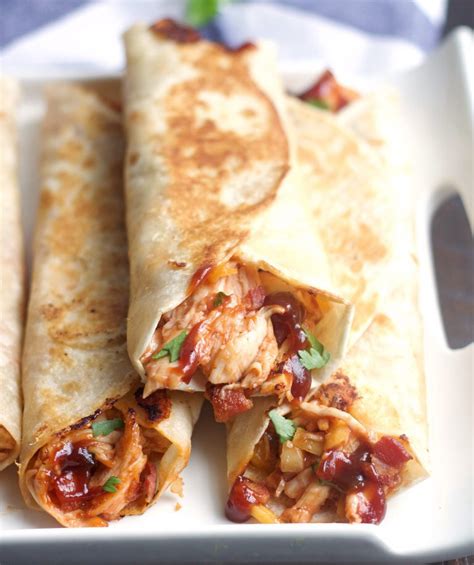 Crispy Bbq Chicken And Bacon Wraps Recipe Bbq Chicken Wraps Meals