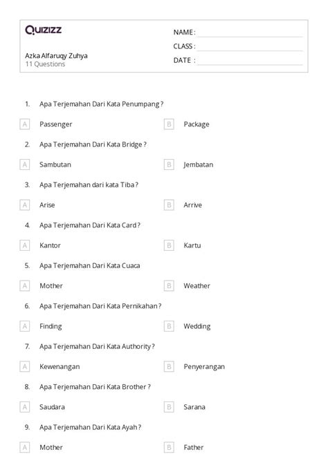 50 Lembar Kerja Terjemahan Untuk Kelas 1 Di Quizizz Gratis And Dapat Dicetak