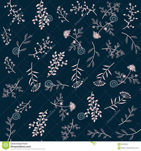 Seamless Vector Herbal Pattern Doodle Flowers Ornament In Retro Style