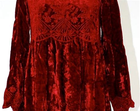 Crushed Red Velvet 90s Long Sleeved Dress With Embroidery Etsy