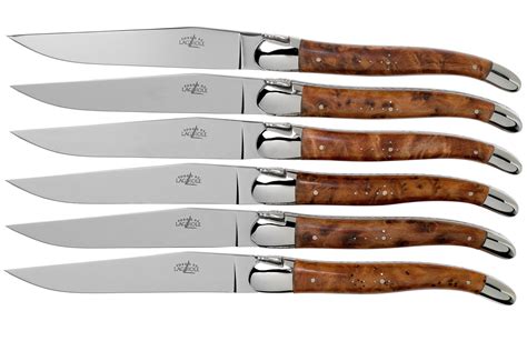 Forge De Laguiole T62MINTHBRI Thuya Wood Polished Set Of 6 Steak Knives