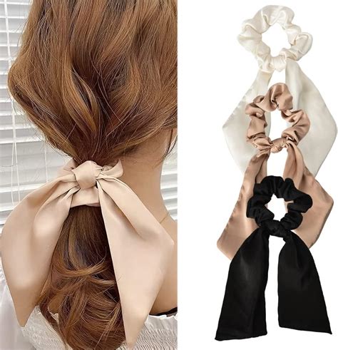 Hair Scarf Scrunchies With Ribbon Tails For Women Girls Hair Bows