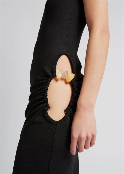 Christopher Esber Ruched Quartz Hip Tank Dress Black Yellow Stones In