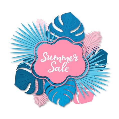 Premium Vector Summer Sale Banner With Tropical Leaves In Paper Cut