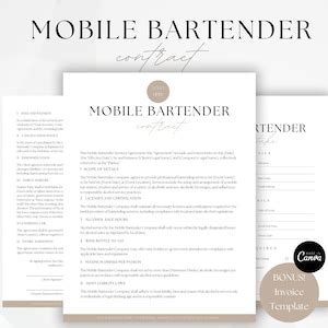 Mobile Bar Contract Template Canva Editable Bartender Contract Mobile