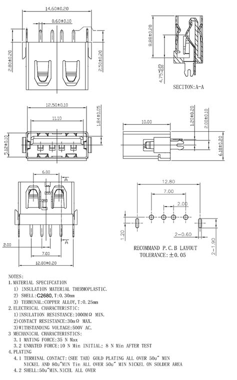 Vertical Usb 20 A Female Connector