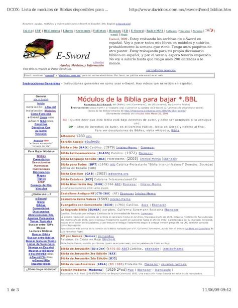 PDF DCOX Lista De Modulos De Biblias Disponibles Para E Sword