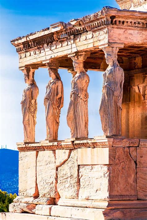 Athens Greece Detail Of Caryatid Porch On The Acropolis Ancient