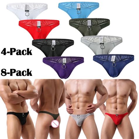 4 8pcs Sexy Men Thongs And G Strings Low Rise Underwear Penis Pouch