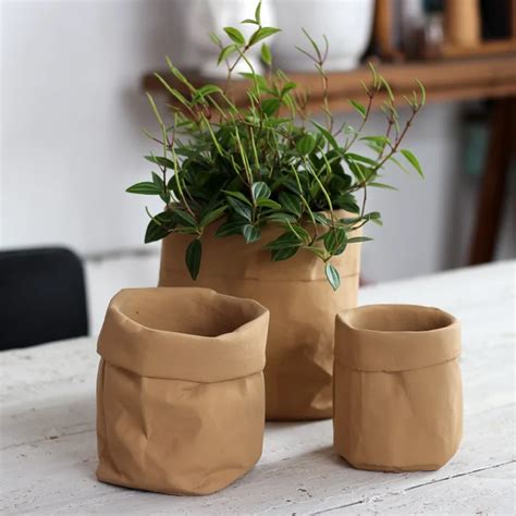 Washable Kraft Paper Bag Plant Flowers Pot Multifunction Home Storage