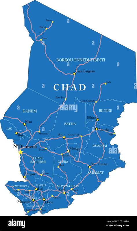 Mapa Vectorial Altamente Detallado De Chad Con Regiones Administrativas