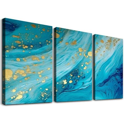 Comio Abstract Pcs Peacock Blue Wall Decor Wave Texture Canvas Wall