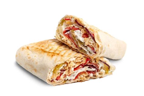 Chicken Shawarma Doner Kebab Burrito Filling For Isolated On White