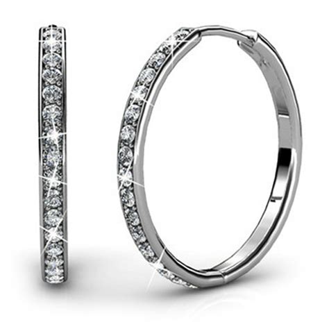 Cate And Chloe Bianca 18k White Gold Hoop Earrings With Swarovski