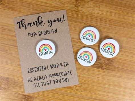 Essential Worker Button Pin And Thank You Card Essential Worker Thank