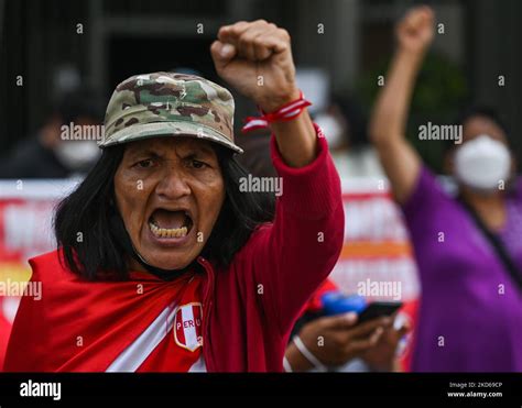 A Protester Against Peruvian President Pedro Castillo Demonstrates In