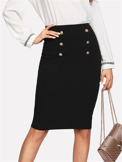 Double Button Pencil Skirt EmmaCloth Women Fast Fashion Online