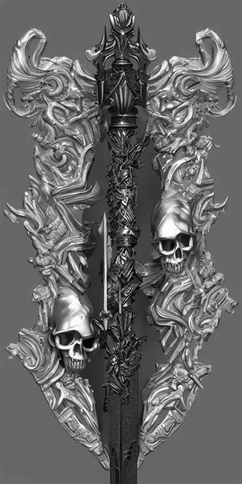 A Black And Silver Sword Skull Crest Ornament Stable Diffusion