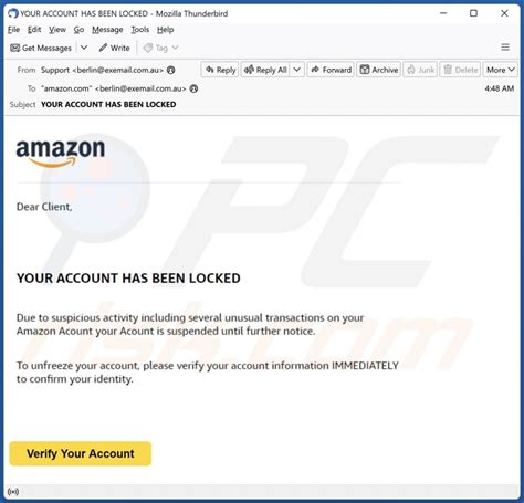 Arnaque par Courriel Amazon Your Account Has Been Locked Étapes de