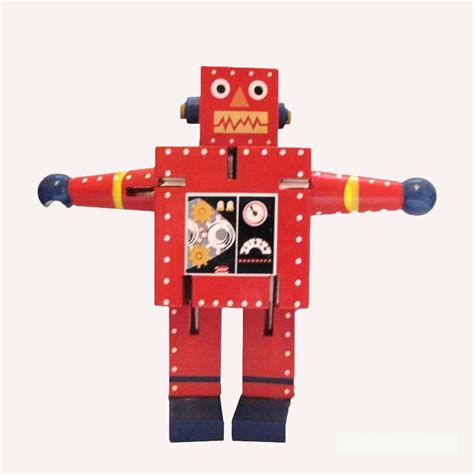 Large Wood Red Robot - Art Of Toys