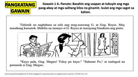 Gamit Ng Pang Abay Sa Paglalarawan Ng Kilos Quarter Filipino