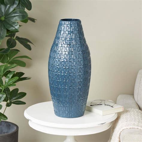 Litton Lane 20 In Dark Blue Dimensional Textured Metal Decorative Vase