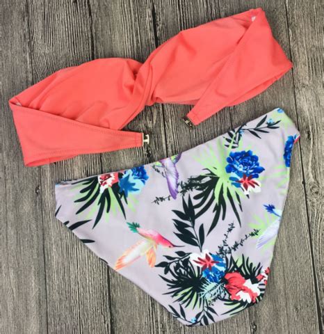 Red Strapless And Print Bottom Two Piece Bikini Sets On Luulla
