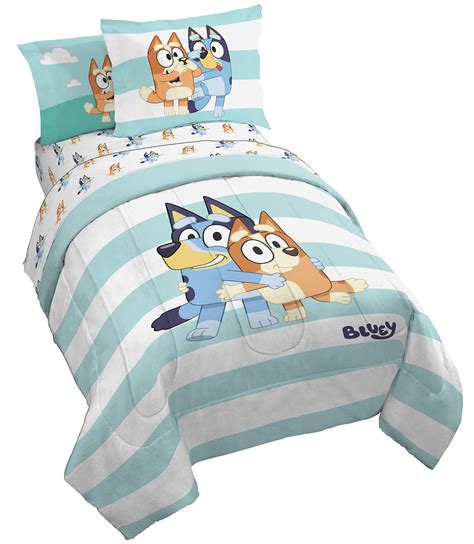 Jay Franco Bluey & Bingo 7 Piece Full Size Bed Set - Includes Comforter & Sheet Set - Super Soft ...