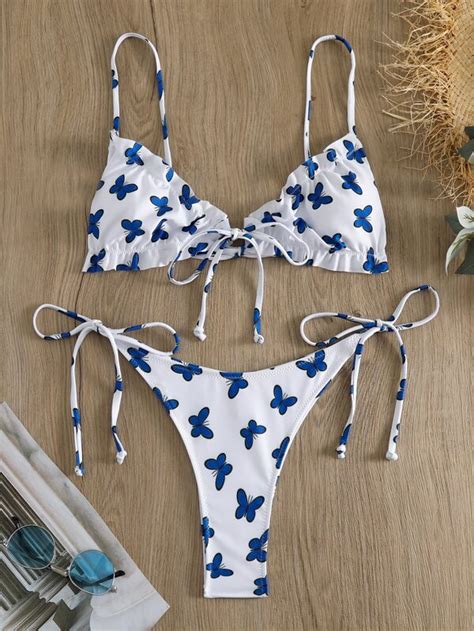 Senhoras Romântico Estampas De Borboletas Elegante Sexy Bikini SHEIN