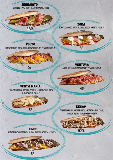 Carta Bocadillos Restaurante Venta Mar A