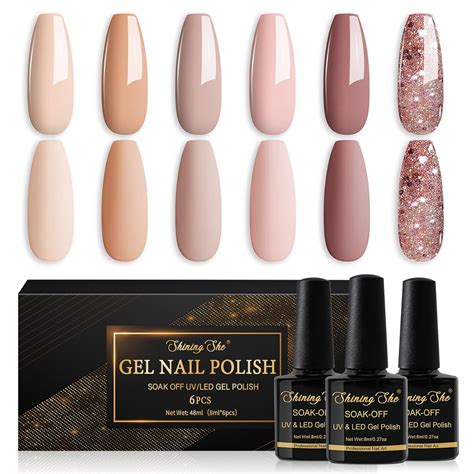 Shining She UV Nagellack Nude Farben Nude Rosa Braun Beige Glitzer UV Nagellack Set Soak Off