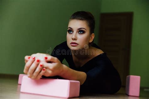 Elegant Beautiful Modern Ballet Dancer Girl With Perfect Body Sits On