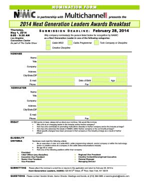 Fillable Online 2014 Next Generation Leaders Nominations Form Edit 1