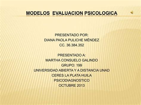 Modelos De Evaluacion Psicologica Ppt